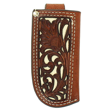 Small Nocona Pierced Leather Pocket Knife Sheath Case Cutouts Top Stitching